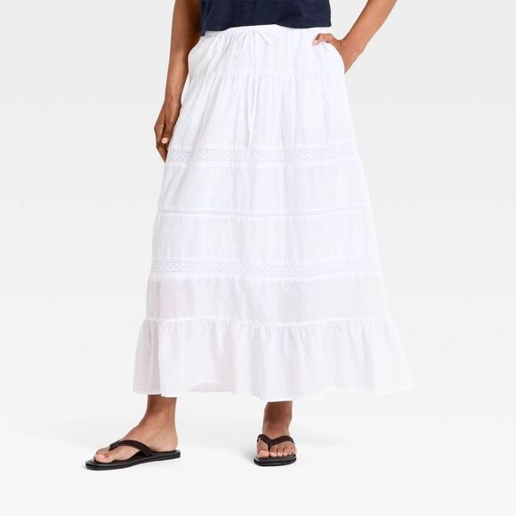 Universal Thread Pants - Women's Lace Maxi Full Skirt - Universal Thread White L